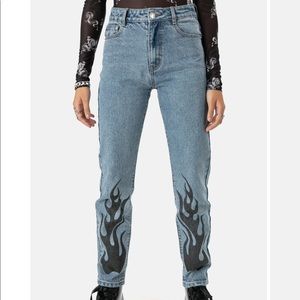Blue denim flame jeans! (Brand new, never worn)